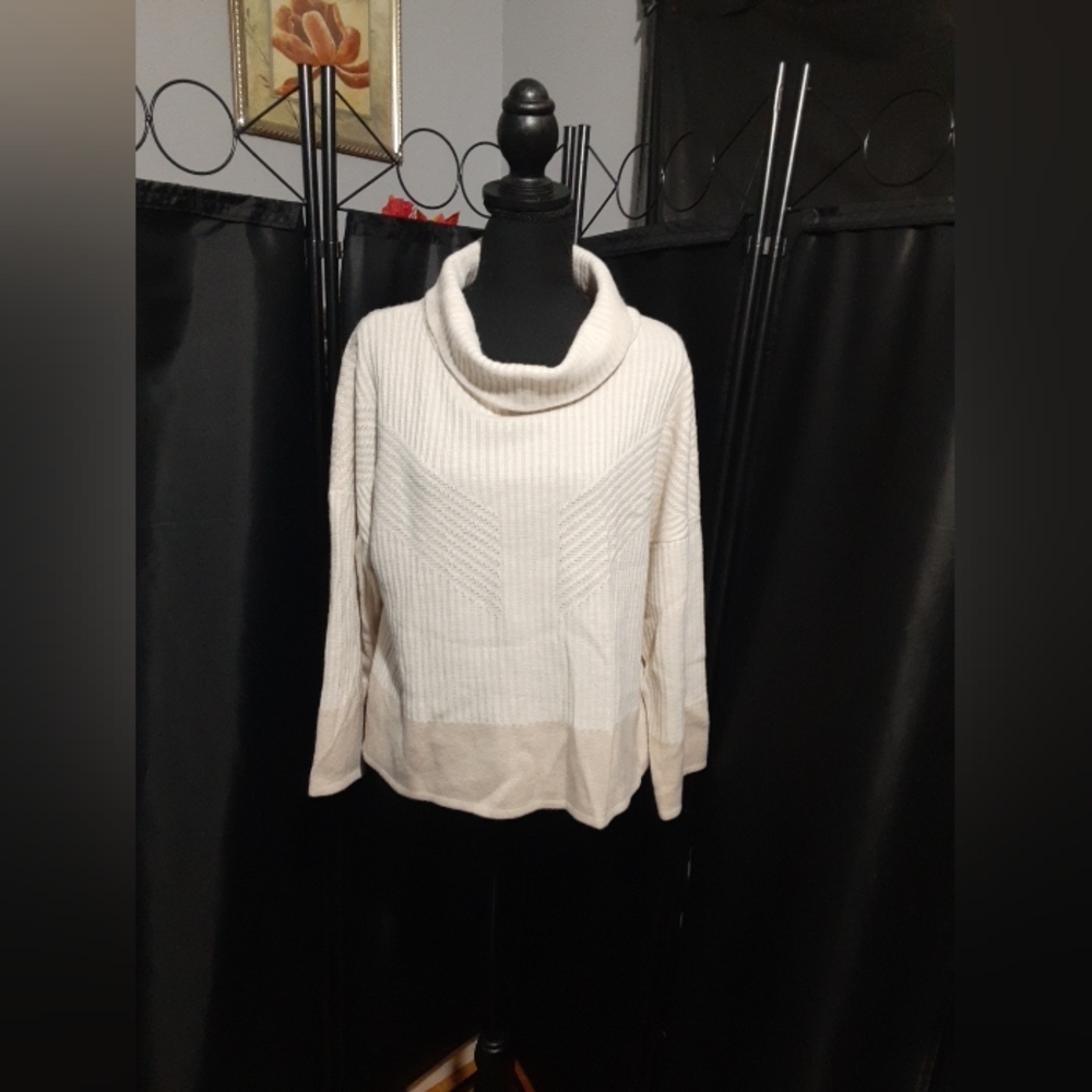 Ming Wang Women's Sweater Wool Blend Cowl Neck Size Small Cream Color Boho